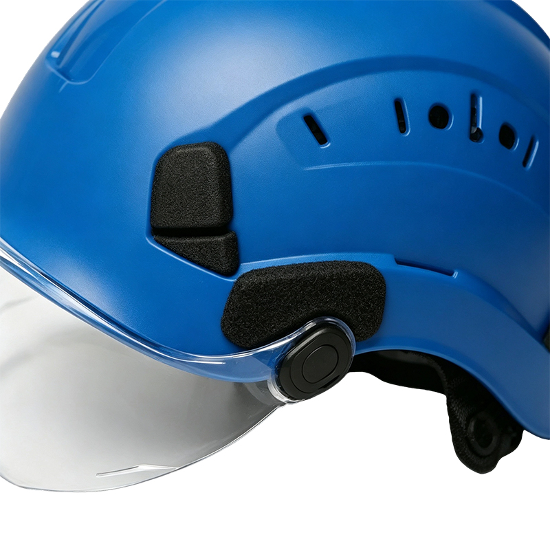 Schutzbrillenhelm mit integriertem einziehbarem Visier