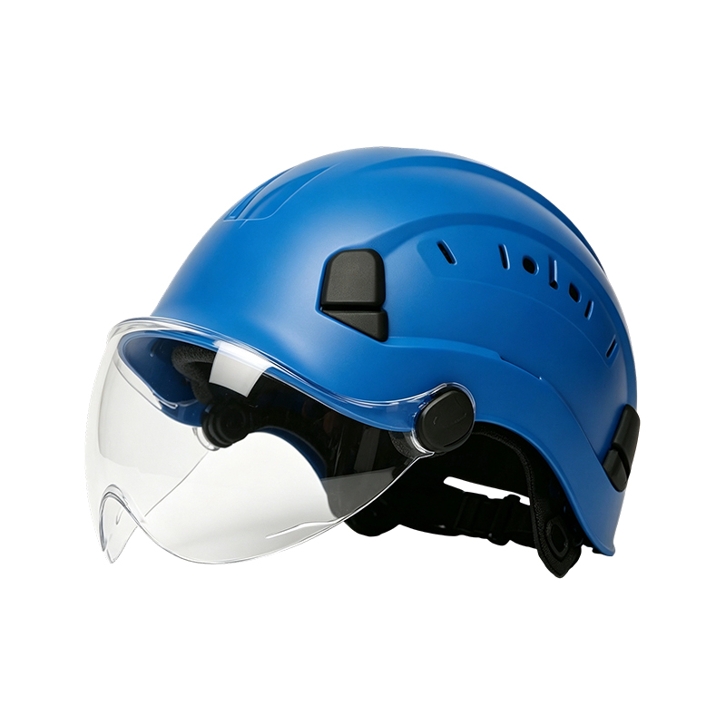 Schutzbrillenhelm mit integriertem einziehbarem Visier